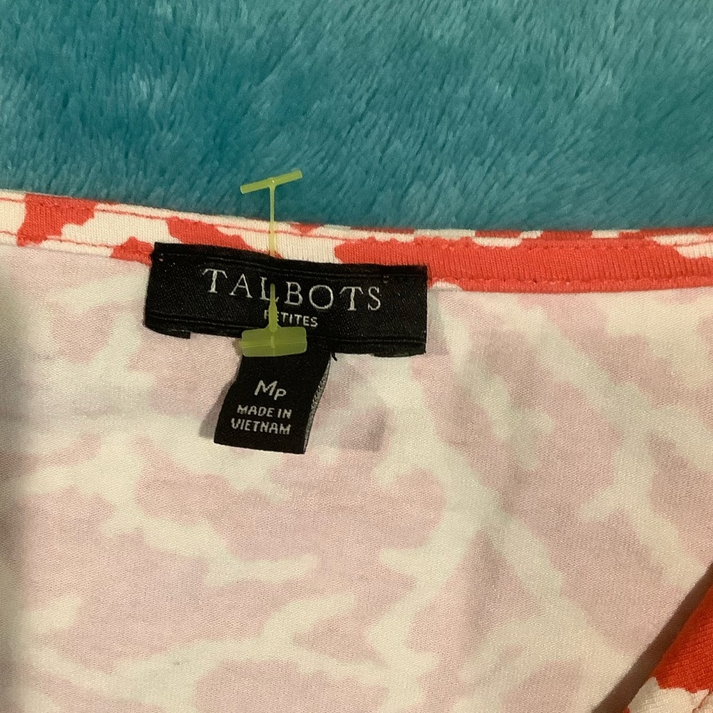 Talbots Coral Summer Women V-Neck crossover front top Size Medium Petite Resale - Picture 5 of 16